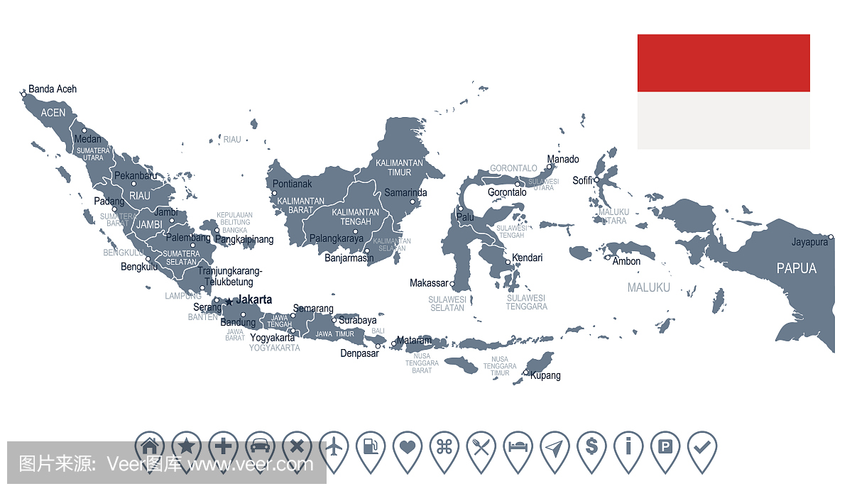 印度尼西亚 - 地图和国旗插图