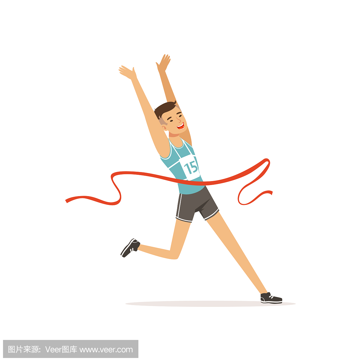 健壮的男人参加跑步比赛。男士穿着短裤和T恤