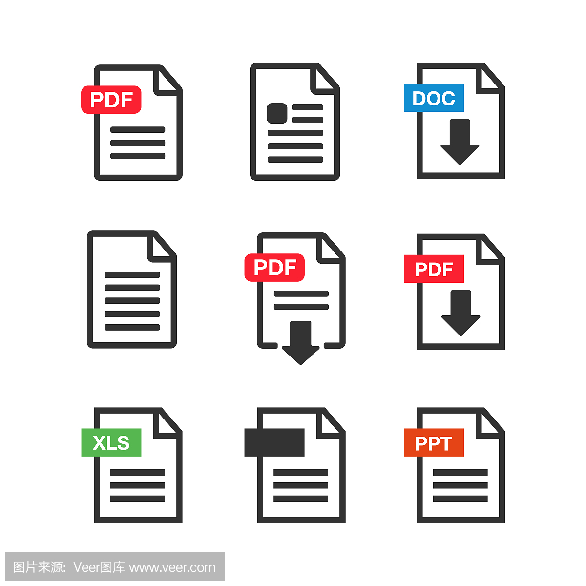 PDF文件下载图标。文档文本,符号网站。文档