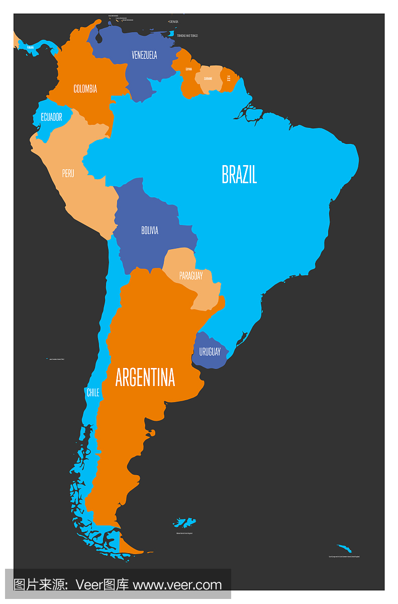 南美洲的政治矢量地图