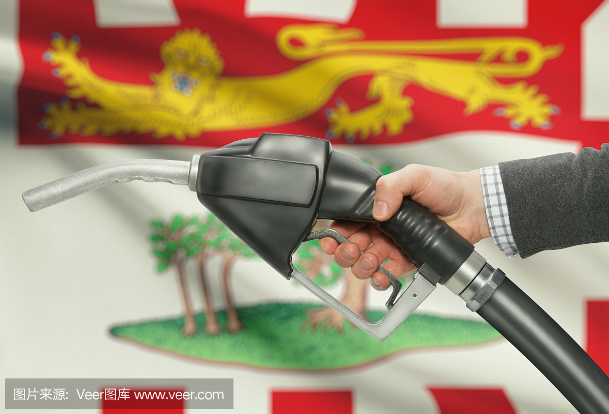 燃油泵喷嘴与加拿大各省的旗帜在背景 - 爱德华