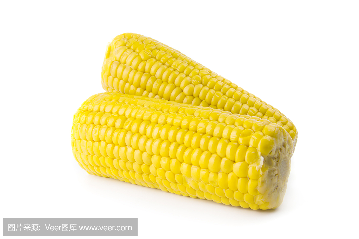 两片新鲜煮熟的甜玉米