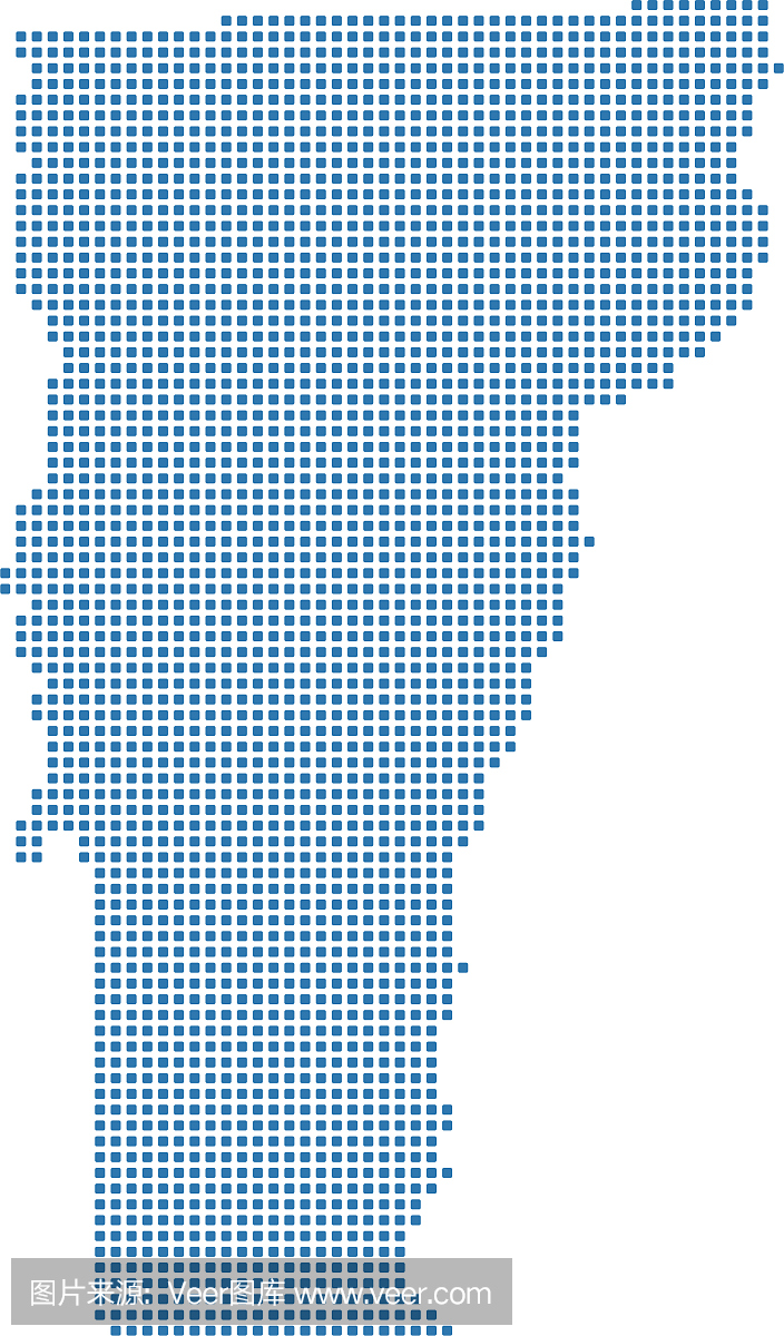 美国佛蒙特州地图点在蓝色背景中的矢量轮廓图