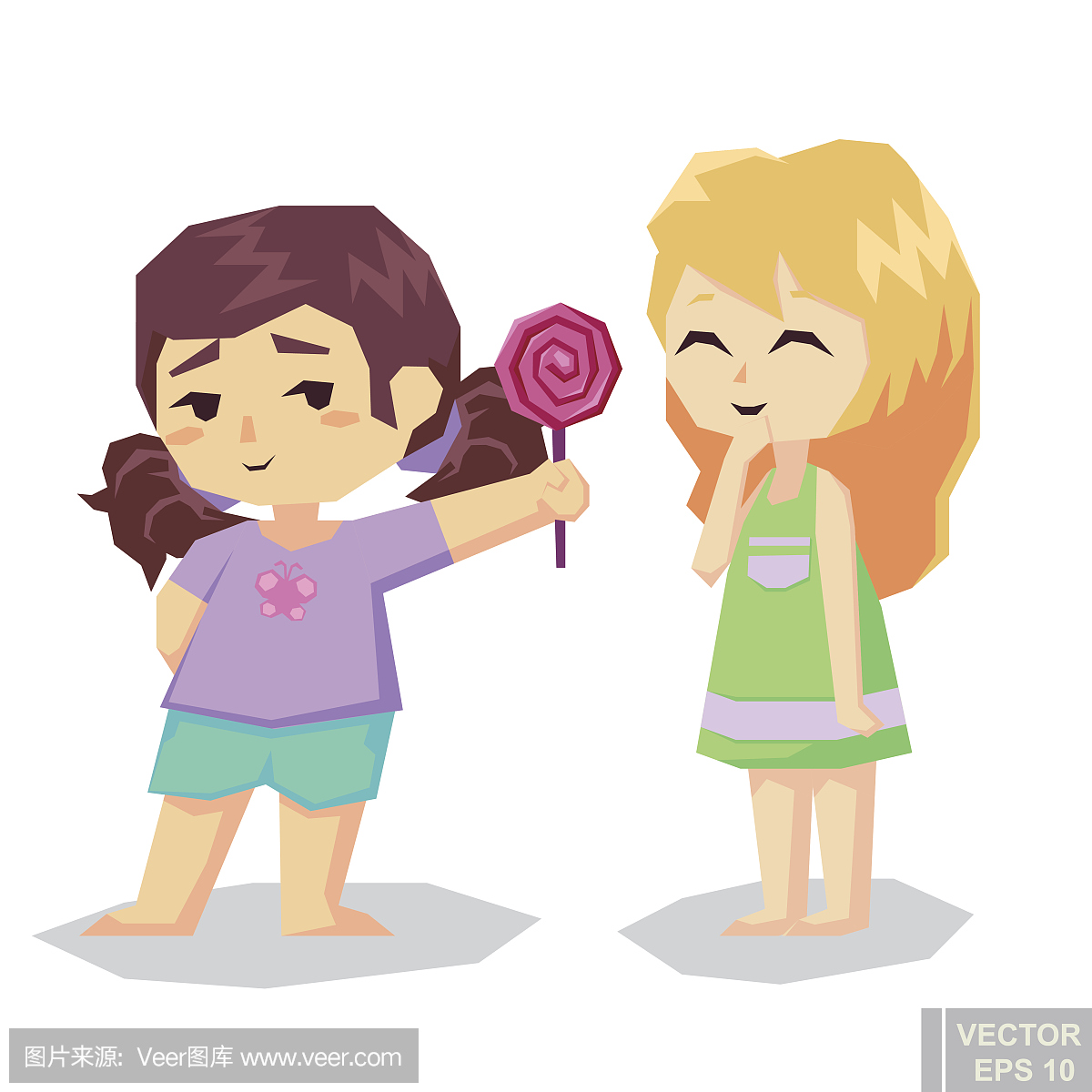 两个女孩分享争吵后的糖果和解第一次爱矢量平