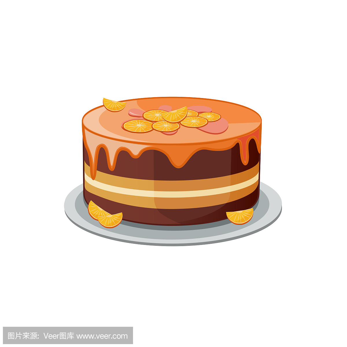巧克力蛋糕配橘子和甜美的打顶。明亮的卡通派