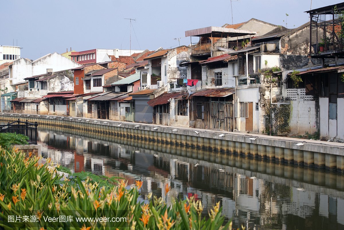 马六甲州,马六甲,贫民窟,脏乱拥挤的一群房子