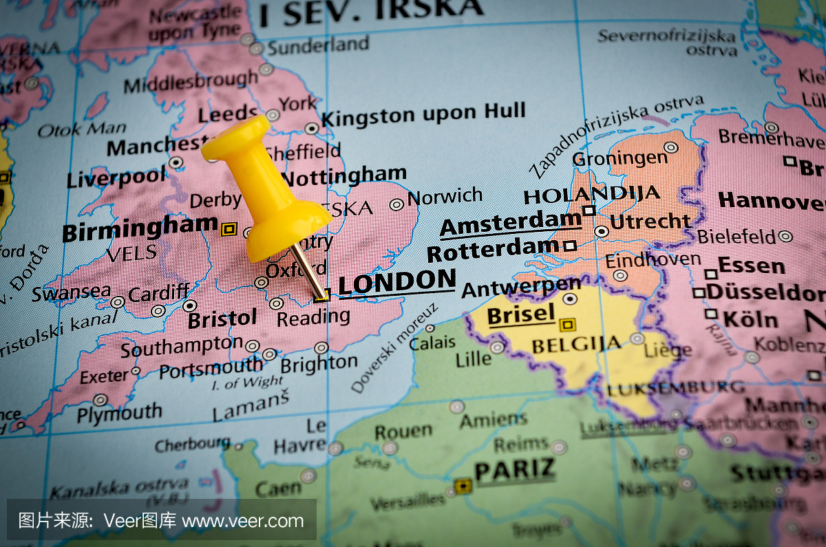 目的地伦敦,英国在地图上的特写镜头