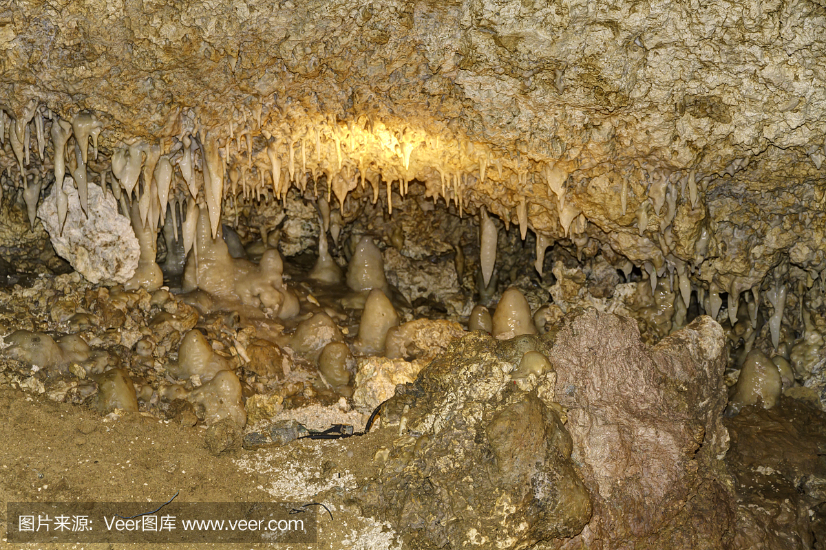 钟乳石和石笋在哈里森洞穴,巴巴多斯