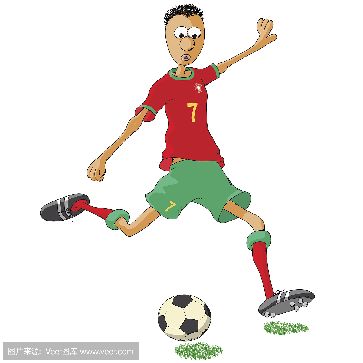 足球运动员与红色衬衫和绿色短裤
