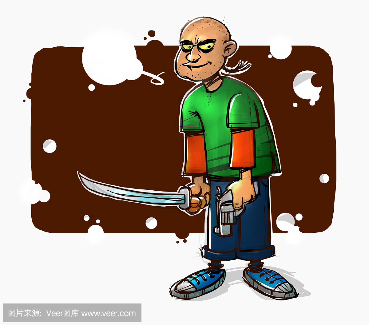 插图的一个孩子用枪和剑的漫画风格。图像被隔