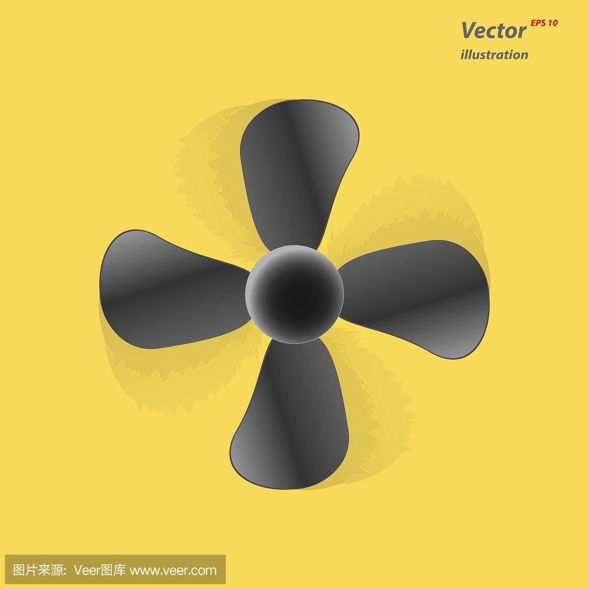 风扇图标。呼吸机,鼓风机,螺旋桨符号孤立在黄
