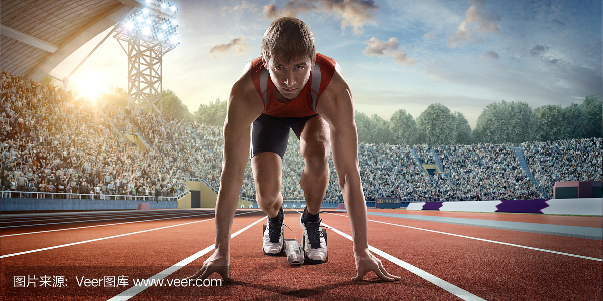 男运动员准备跑步