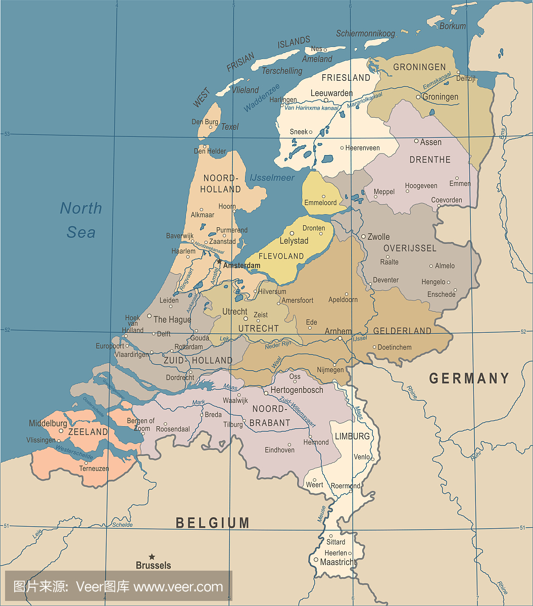 荷兰地图 - 葡萄酒矢量图