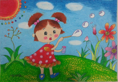 吹泡泡画教案 美术泡泡画图片