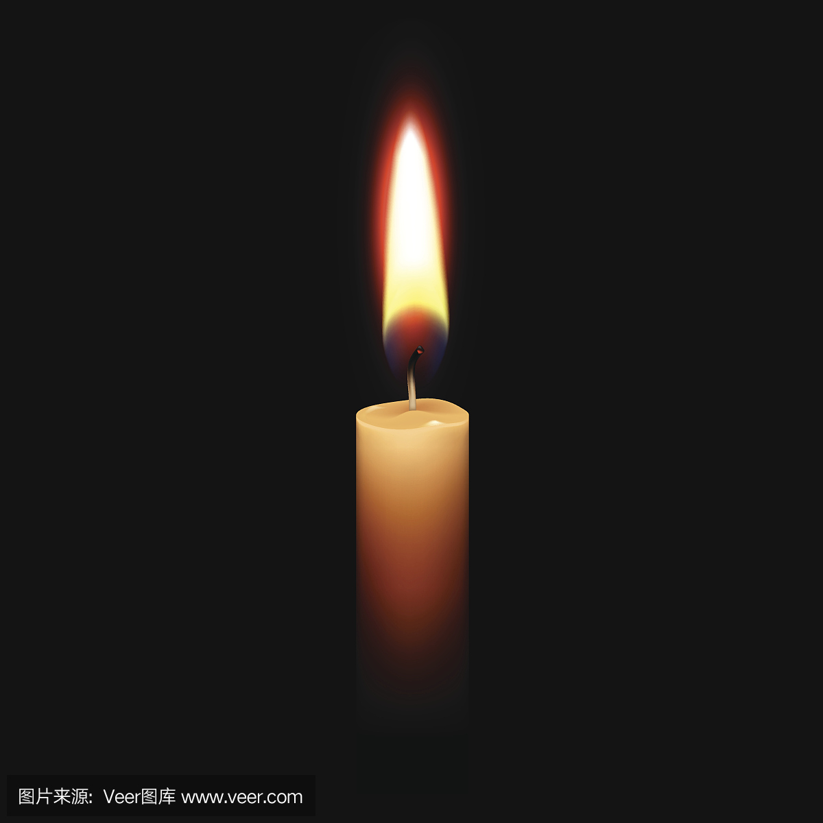 在黑色背景上孤立的蜡烛火焰光