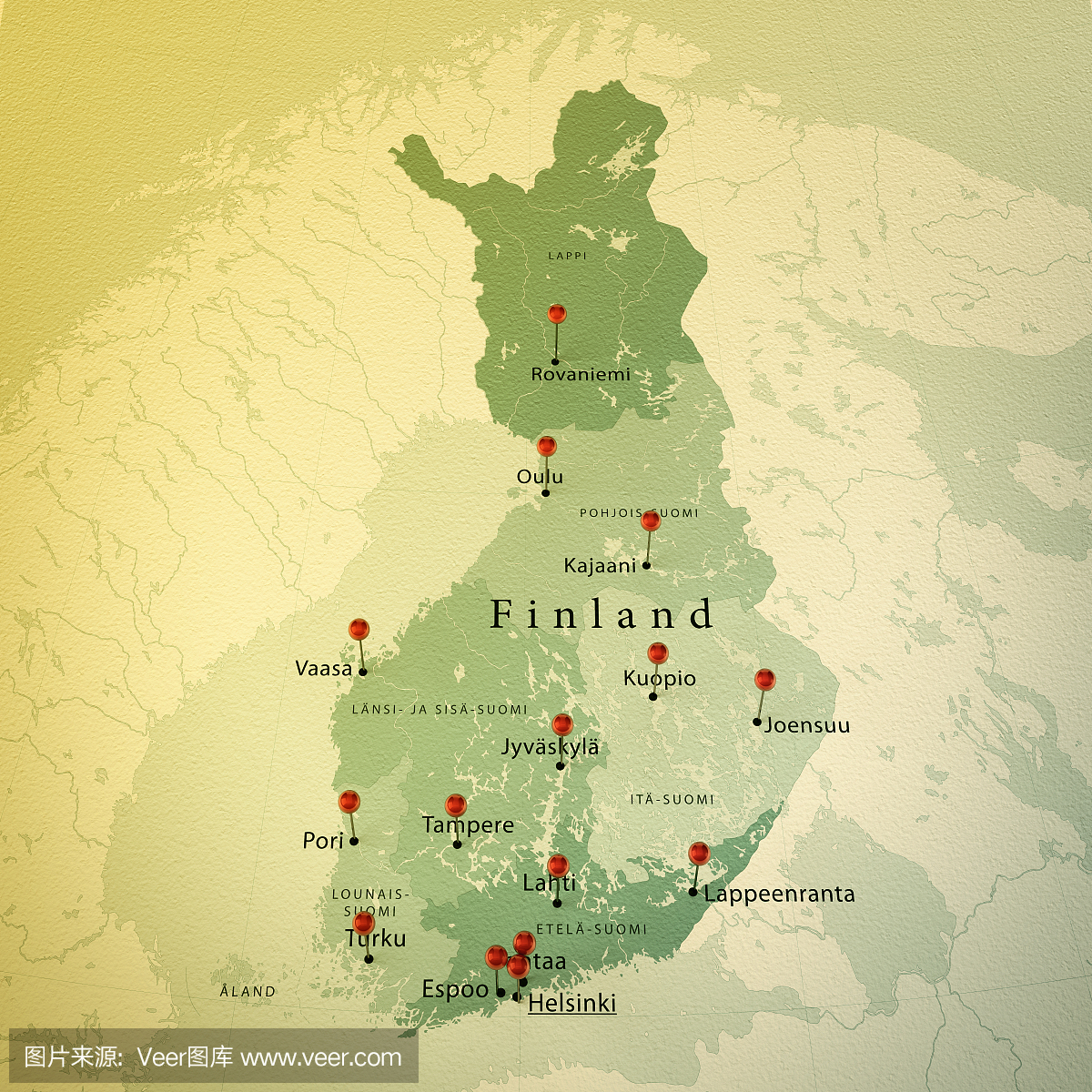 芬兰地图广场城市直针复古