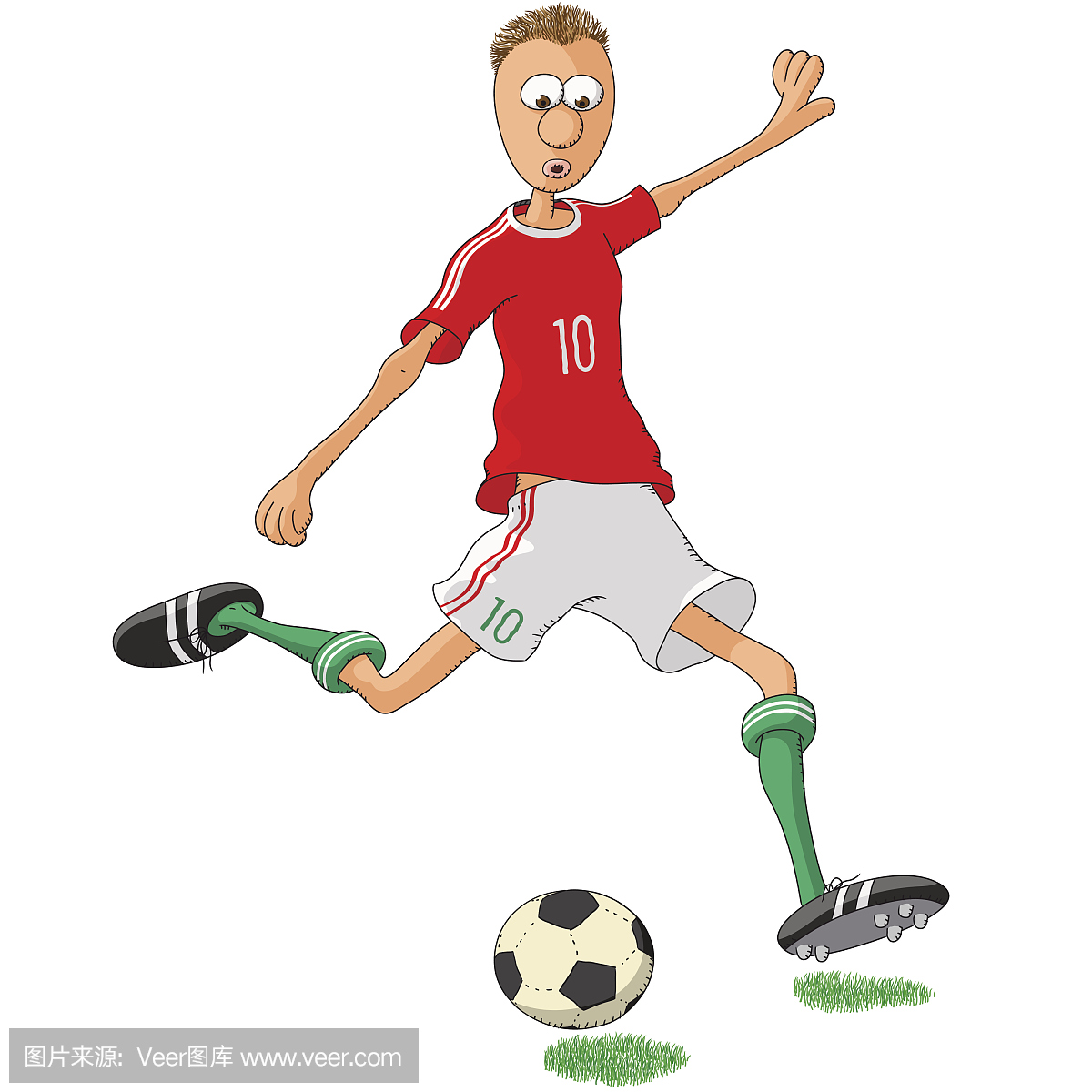 足球运动员与红色衬衫和白色短裤