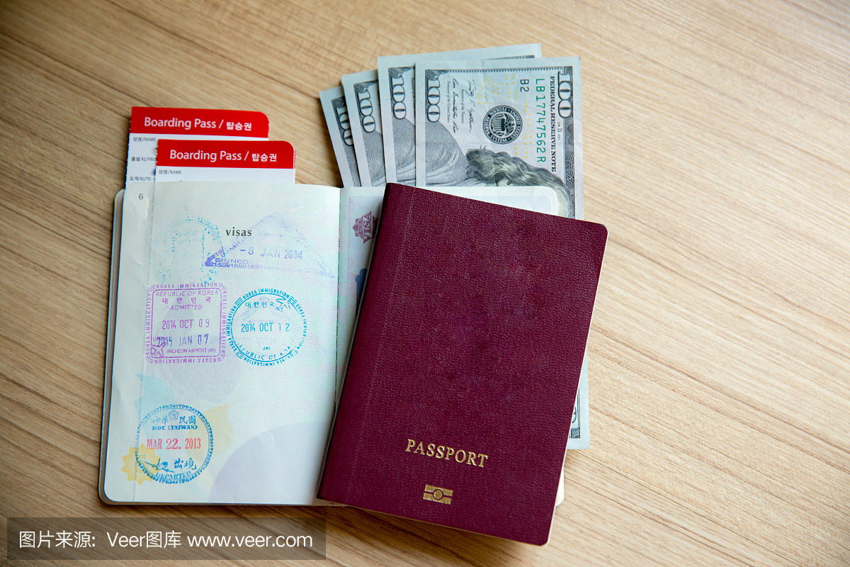 钞票货币,美元美国,与护照book.image背景