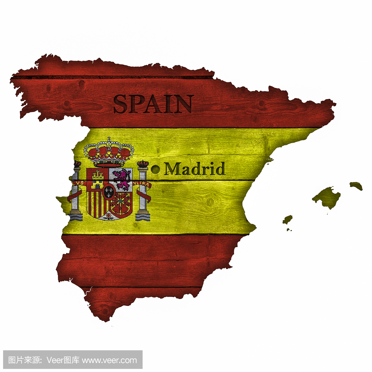 西班牙地图和国旗在木头