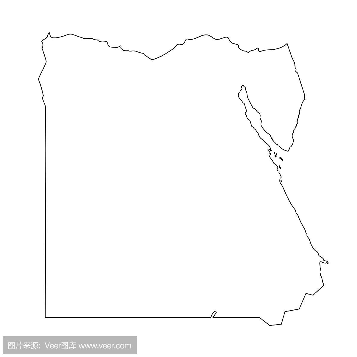 埃及地图轮廓图形徒手画在白色背景上。矢量图