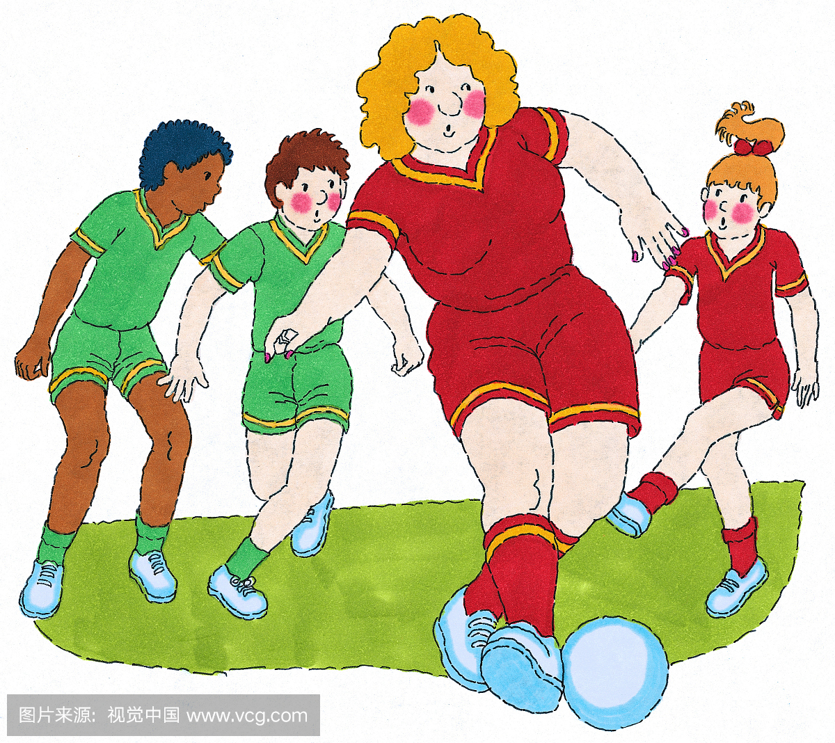 夫人和学生打足球