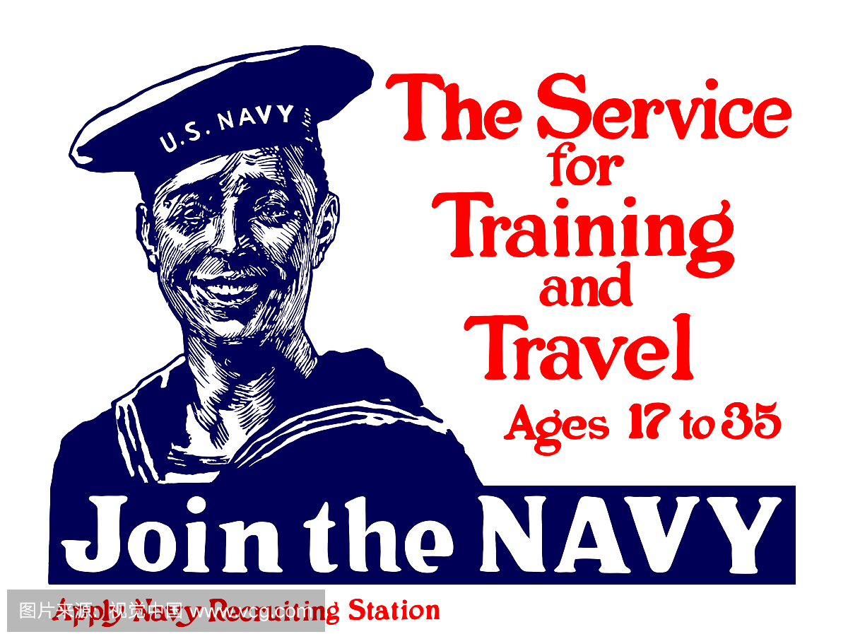 一个微笑的美国水手的复古世界大战海报。它读