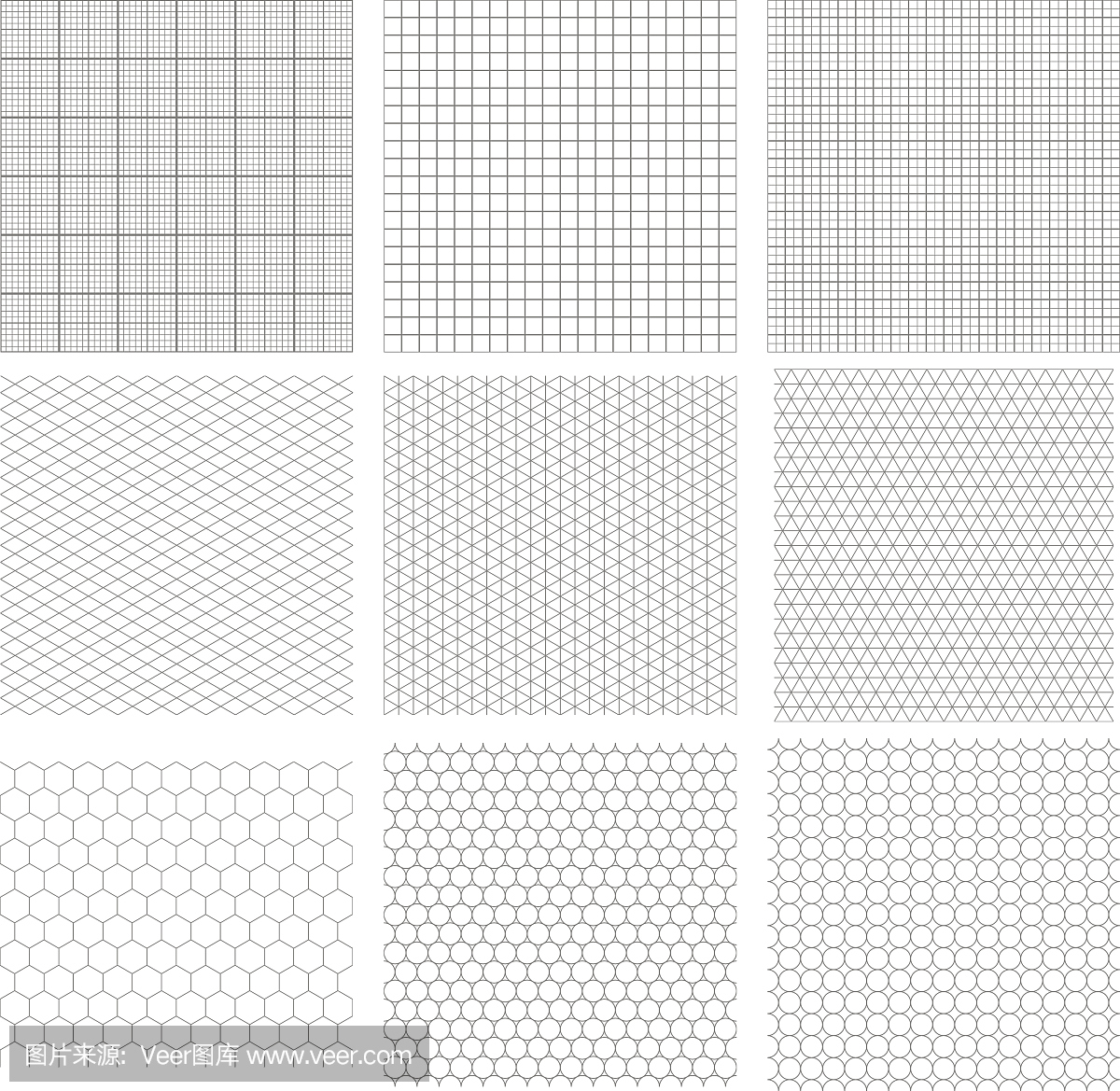 集九个灰色几何网格