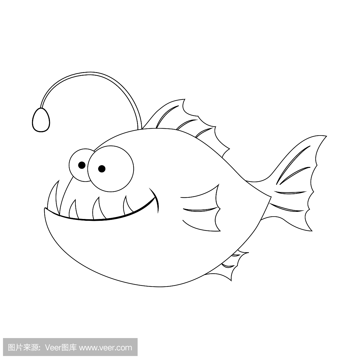 无色可笑的卡通琵琶鱼。卡通鱼。矢量点检