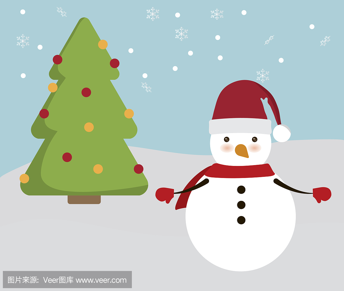 雪人和松树树卡通图标。圣诞快乐设计。 VEC