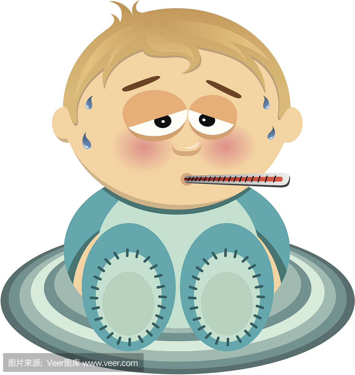 一个年轻的婴儿发烧的插图