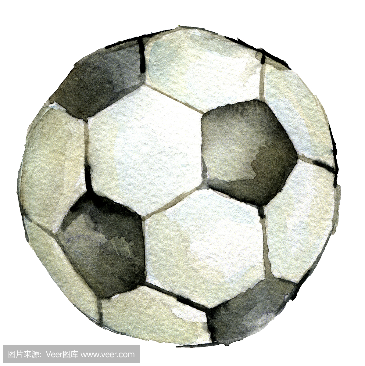 在白色背景上的足球的水彩素描