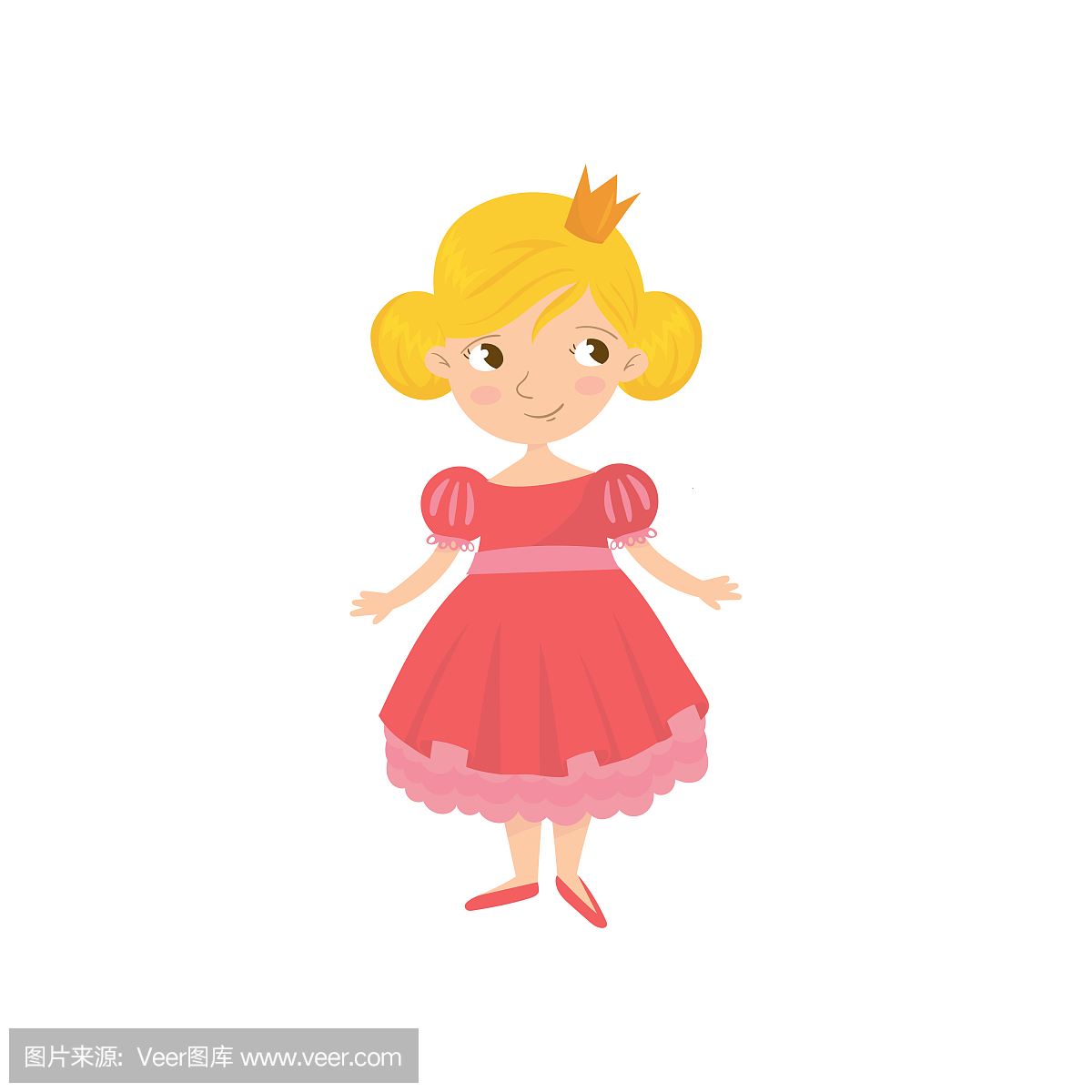 可爱的童话故事公主在粉红色的裙子和头上的金