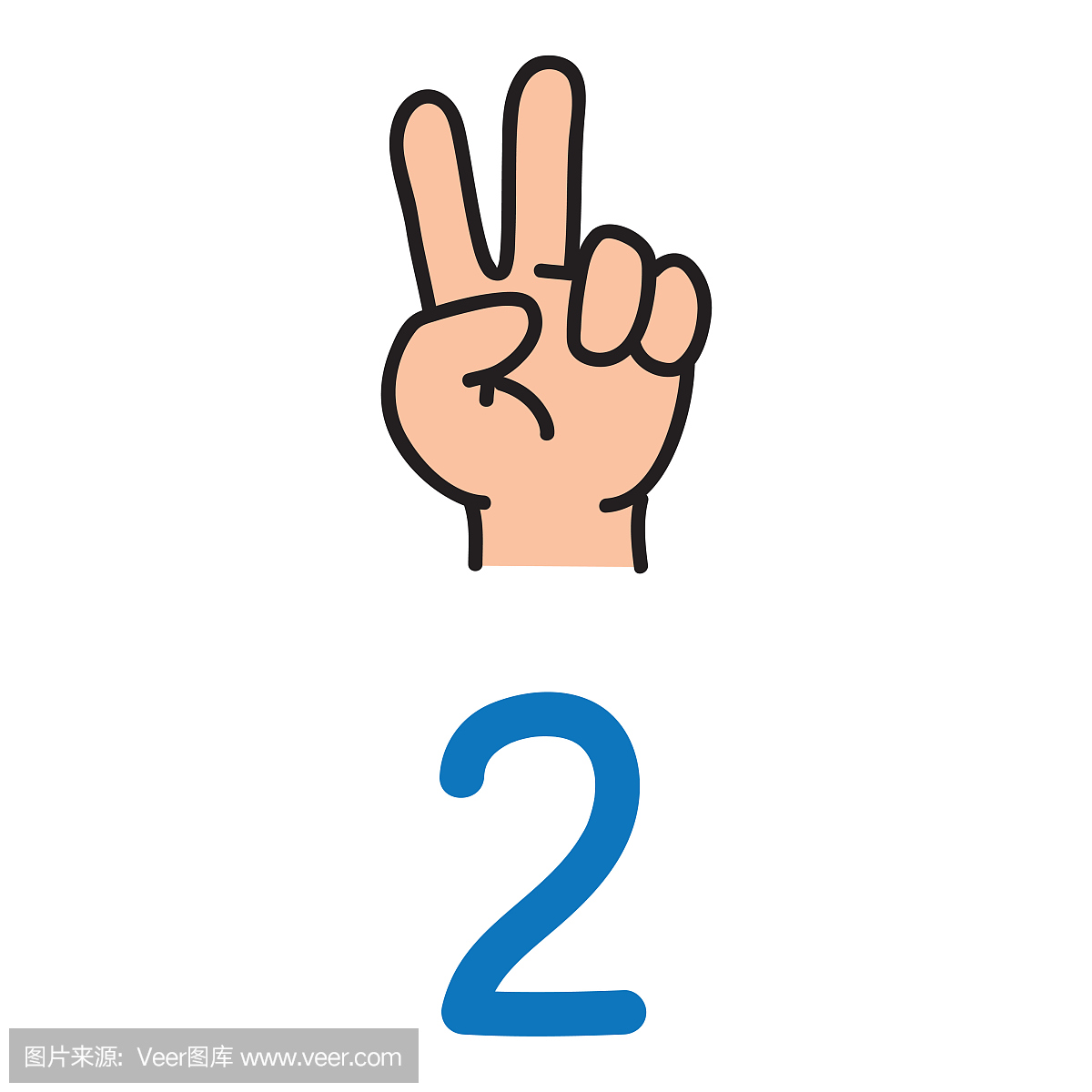 显示数字二手标志的孩子的手。