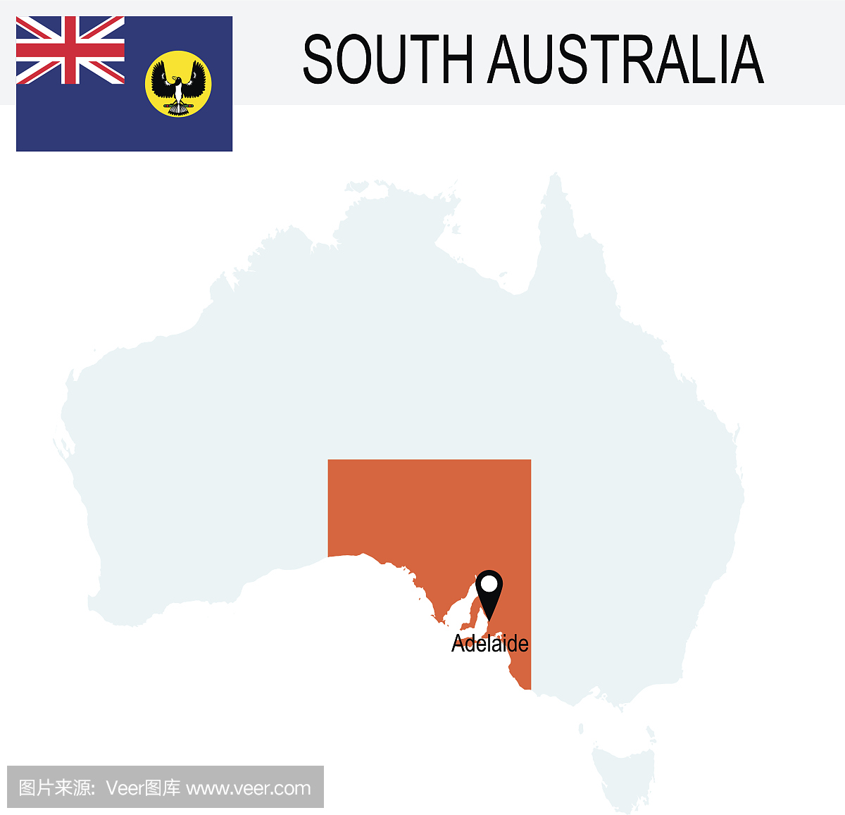 澳大利亚南澳大利亚州的地图和国旗