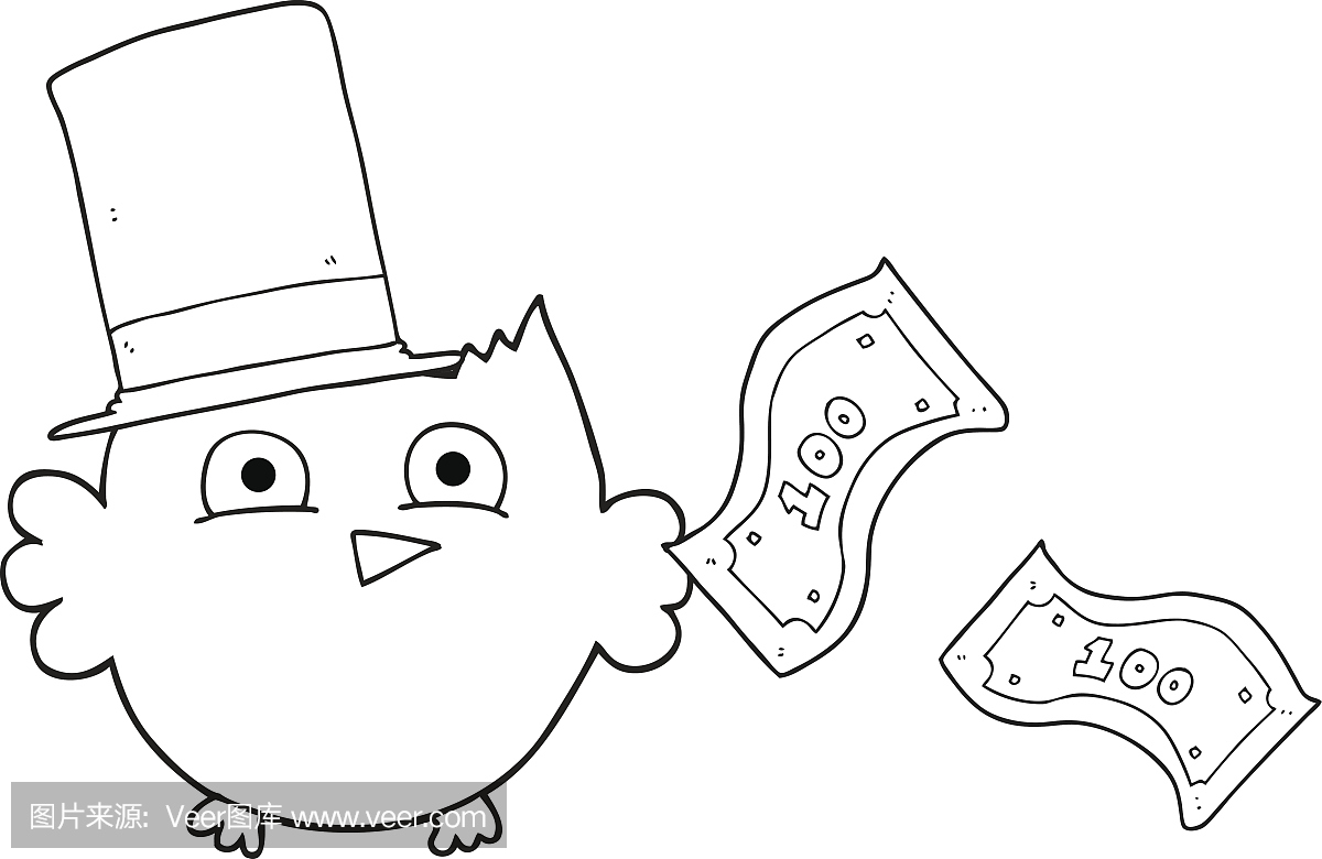 黑色和漫画漫画富有的小猫头鹰与顶帽白色用电电厂图片