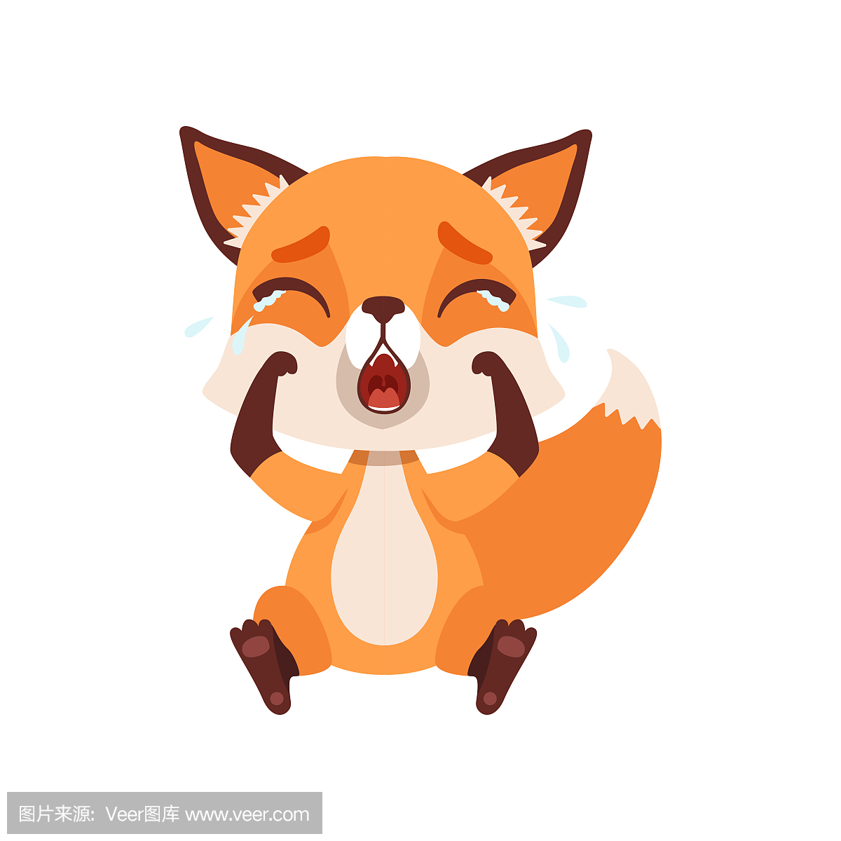 可爱的伤心狐狸字符坐在地板上和哭泣,有趣的