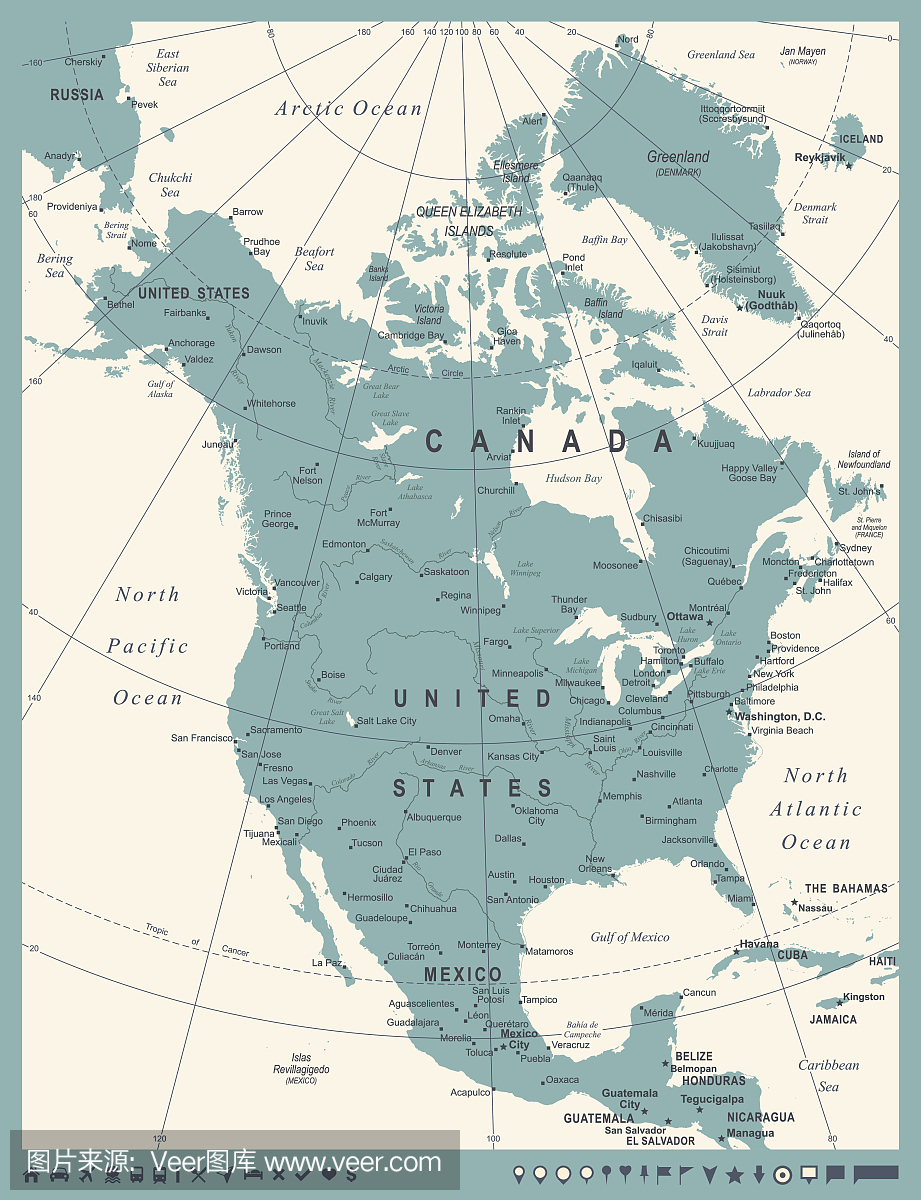 北美地图 - 葡萄酒矢量图