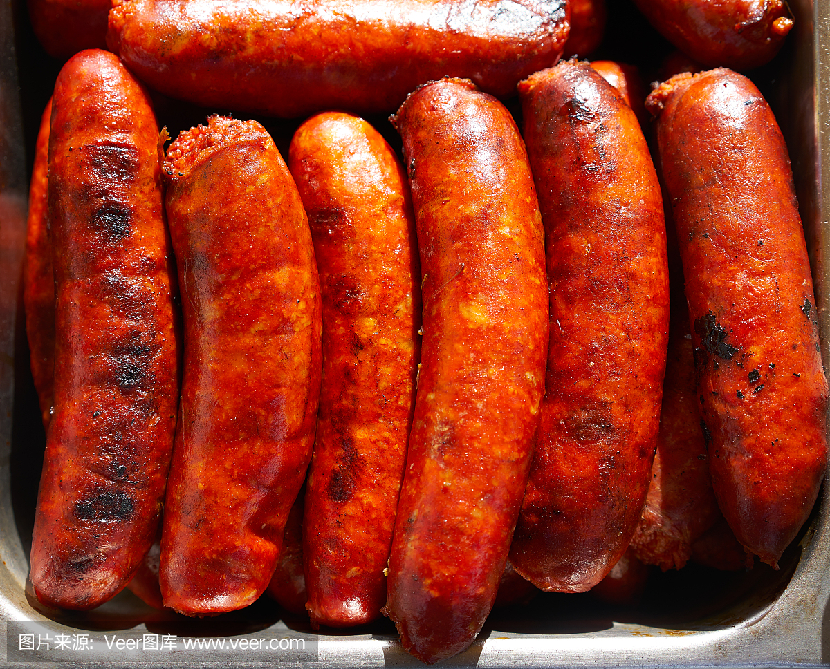 Chorizo sausage cooked at barbecue