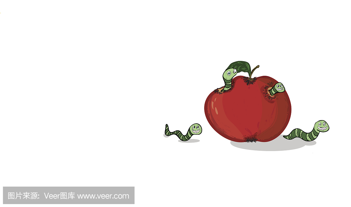卡通蠕虫吃苹果