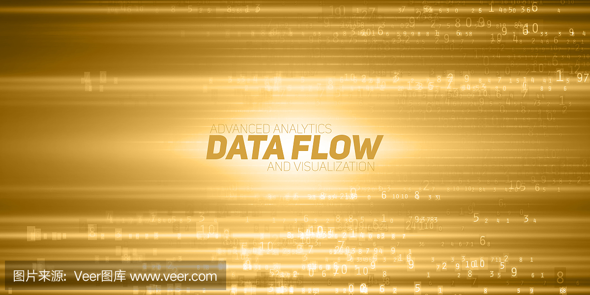 矢量抽象的大数据可视化。黄色数据流作为数字