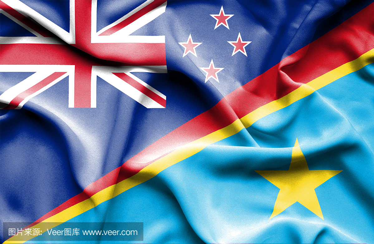 挥舞旗帜刚果民主共和国和新西兰
