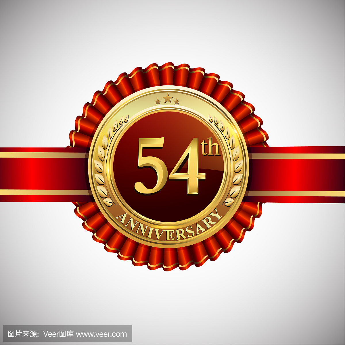 庆祝54周年纪念标志,与金色徽章和孤立的白色
