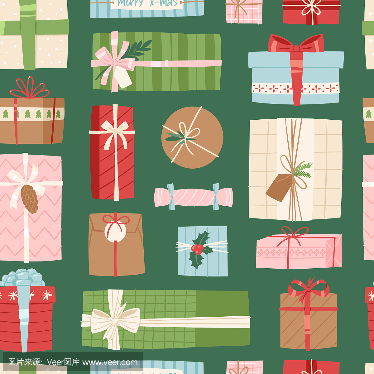 礼品盒矢量礼物包圣诞节或生日平插图庆祝弓对