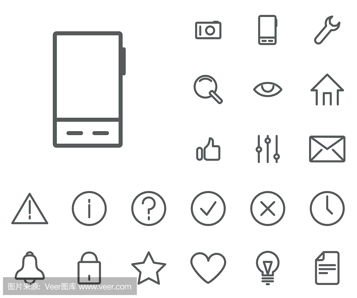 在白色背景上设置的电话图标。在web和移动应