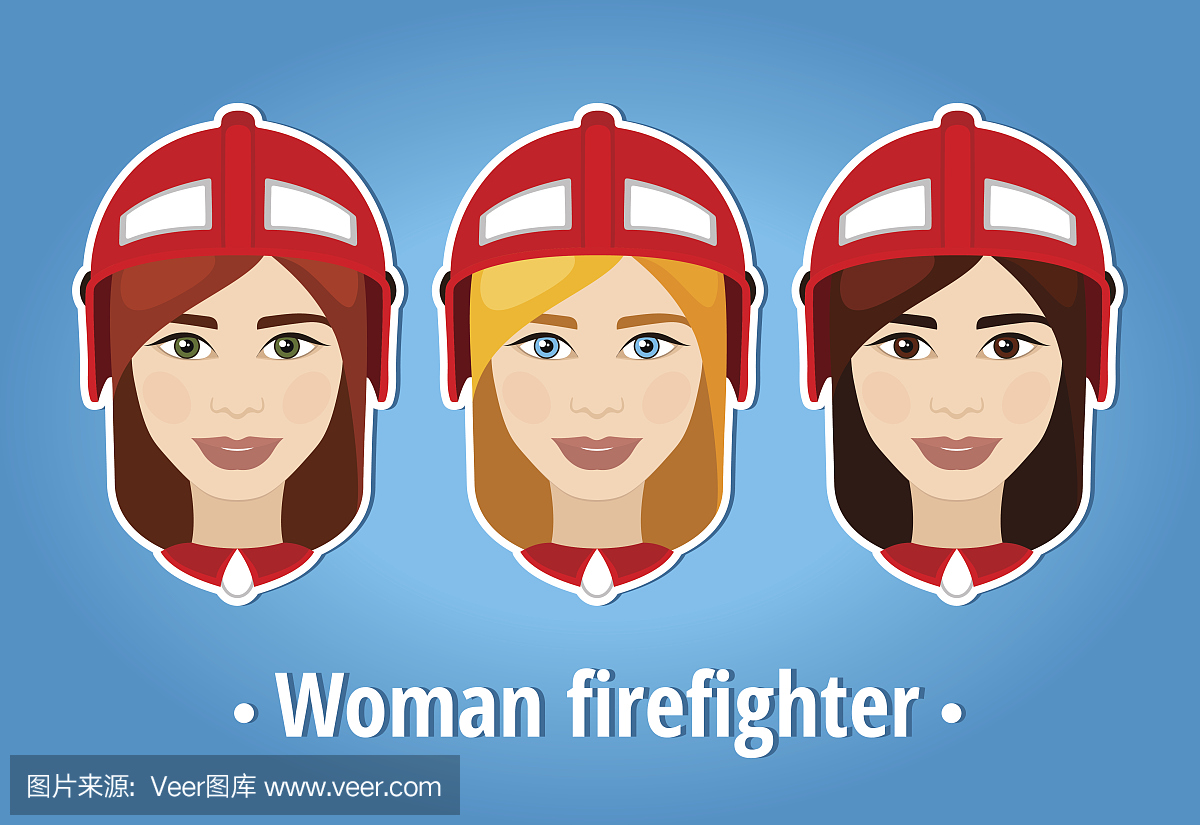 向量插图的女消防员。女消防员。图标。