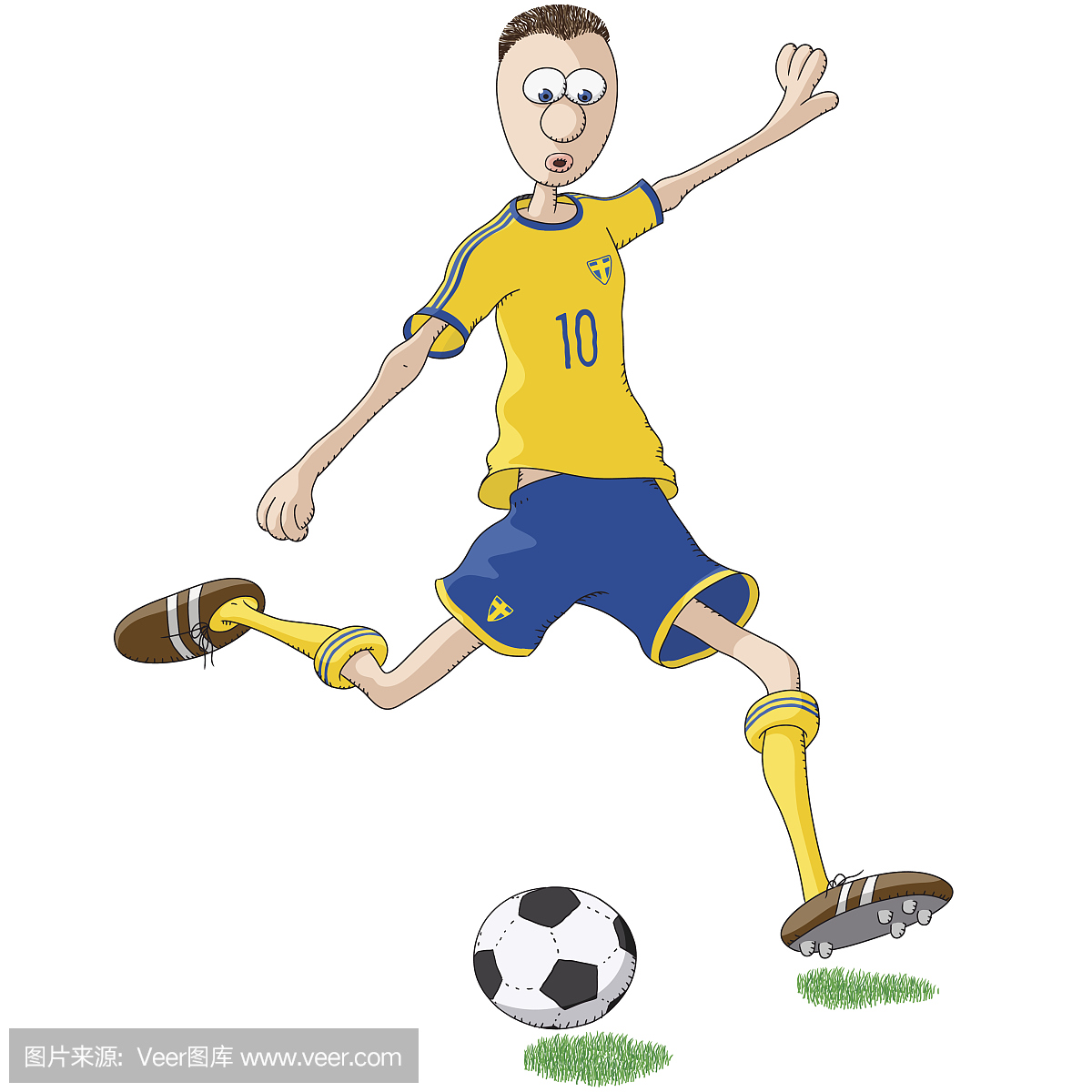 足球运动员与黄色衬衫和蓝色短裤