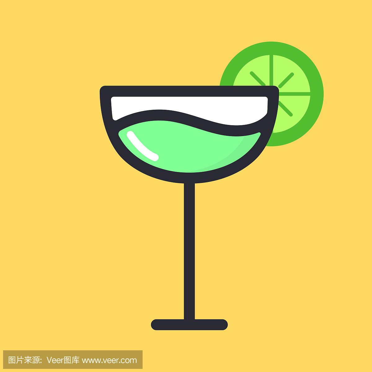 与石灰鸡尾酒。果汁饮料。马提尼。卡通酒精图