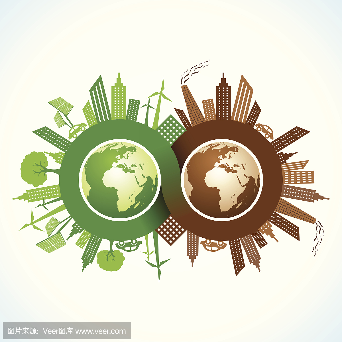 生态和污染的城市无限符号和地球