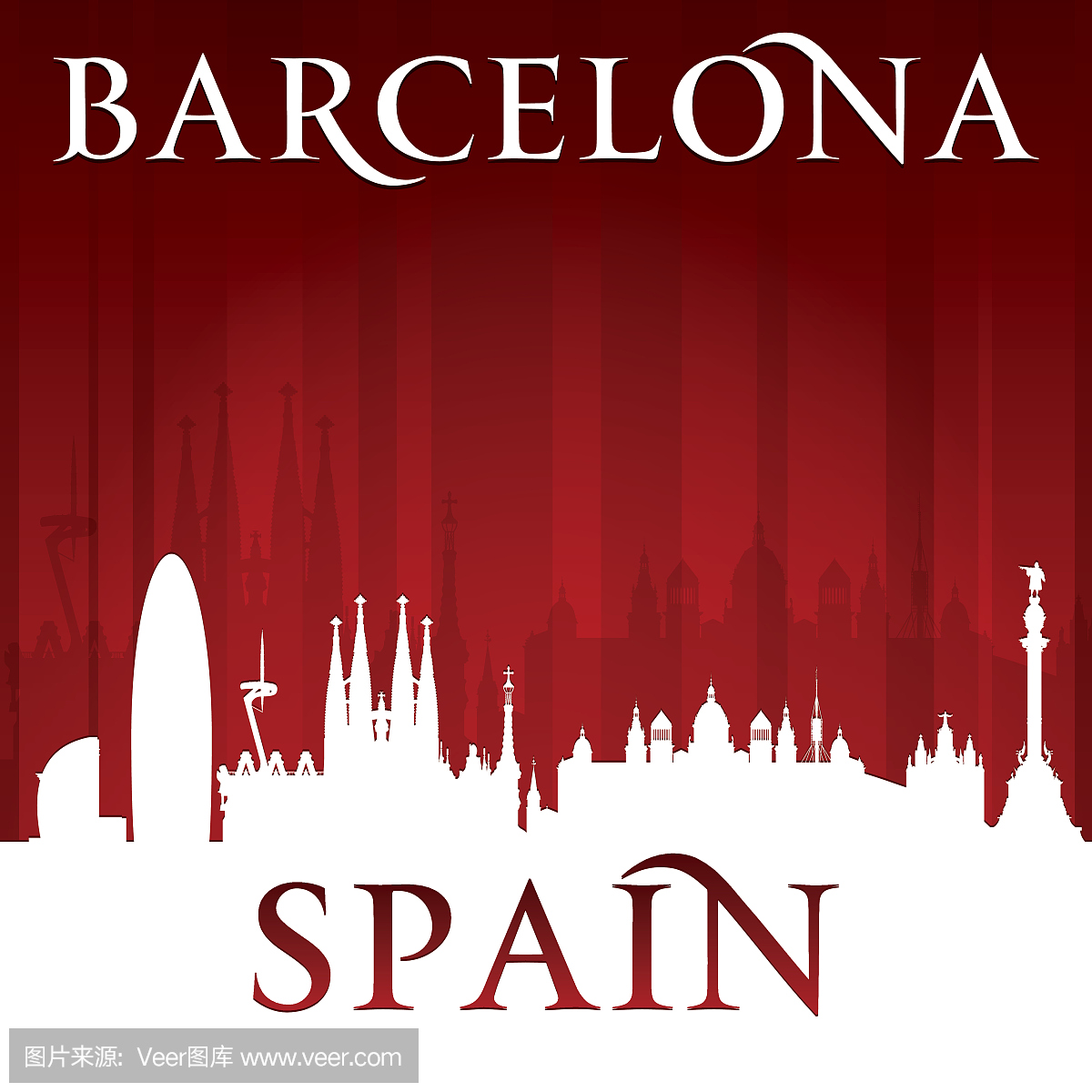 巴塞罗那西班牙城市天际线轮廓