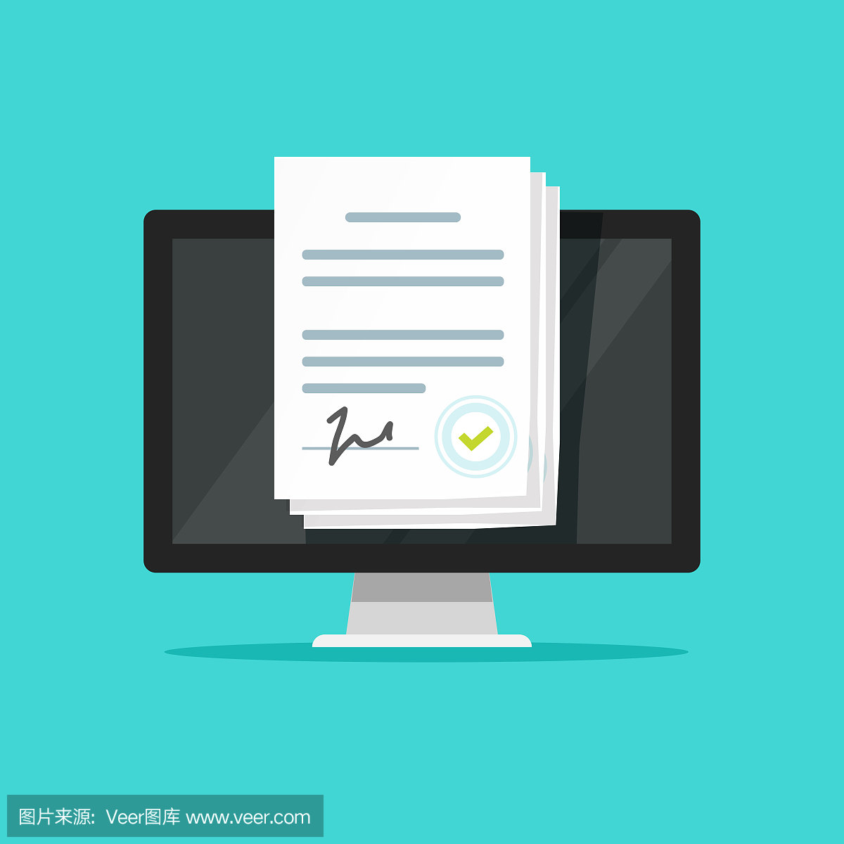 在线电子文档笔记本电脑矢量插图,平板卡通纸